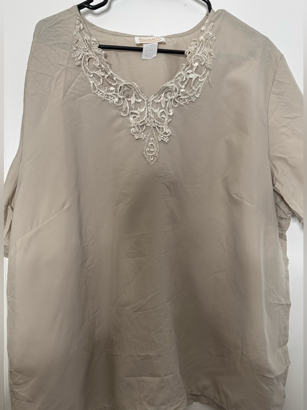 Roaman's Light Taupe Embroidered V-Neck Tunic 2xl